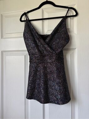Sparkling Black Multi-Glitter Sleeveless V-Neck Party Shirt